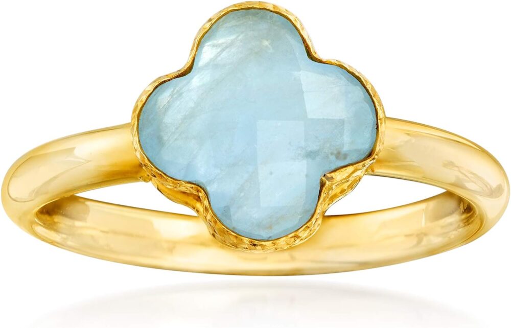 Ross-Simons Italian 1.40 Carat Aquamarine Clover Ring in 14kt Yellow Gold