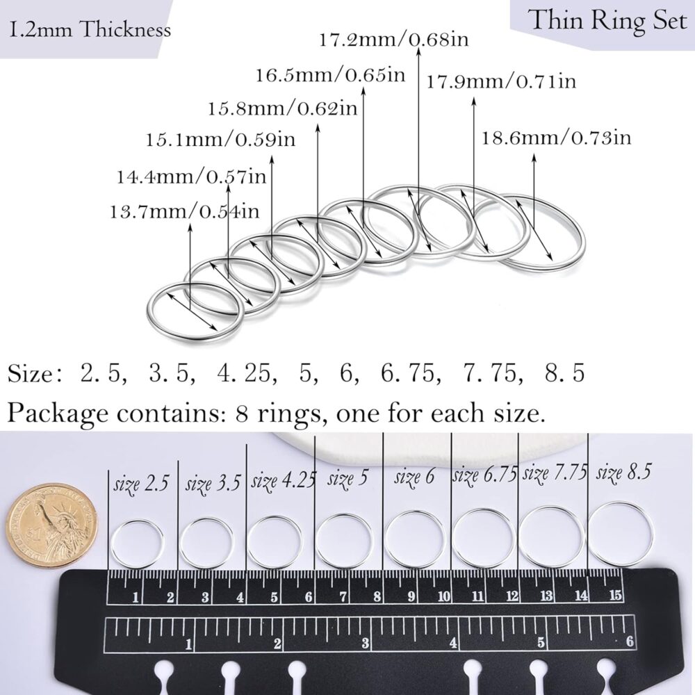 CANDYFANCY 925 Sterling Silver 1.2mm Stacked Midi Thin Rings for Women Knuckle Ring Band Stacking Ring Set Size 2.5-8.5 - Image 5