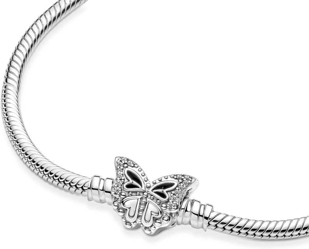 Pandora Moments Butterfly Clasp Snake Chain Bracelet - Compatible Moments Charms - Sterling Silver & Cubic Zirconia Charm Bracelet for Women - Gift for Her - 6.7" - Image 4