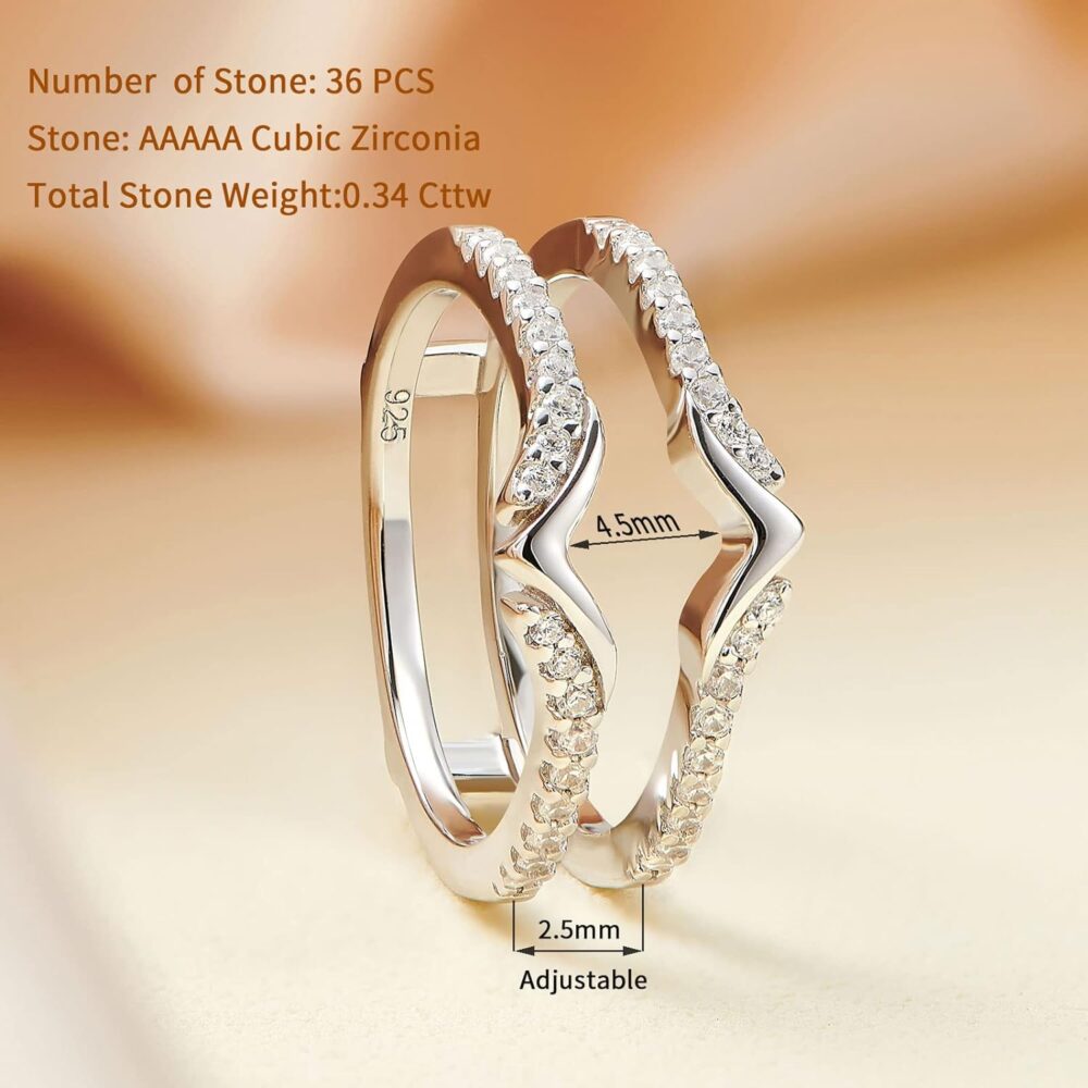 Wedding Ring Guard Enhancers Engagement Rings for Women Stackable Cubic Zirconia Half Eternity Curved Bands 925 Sterling Silver Size 5-10 - Image 5