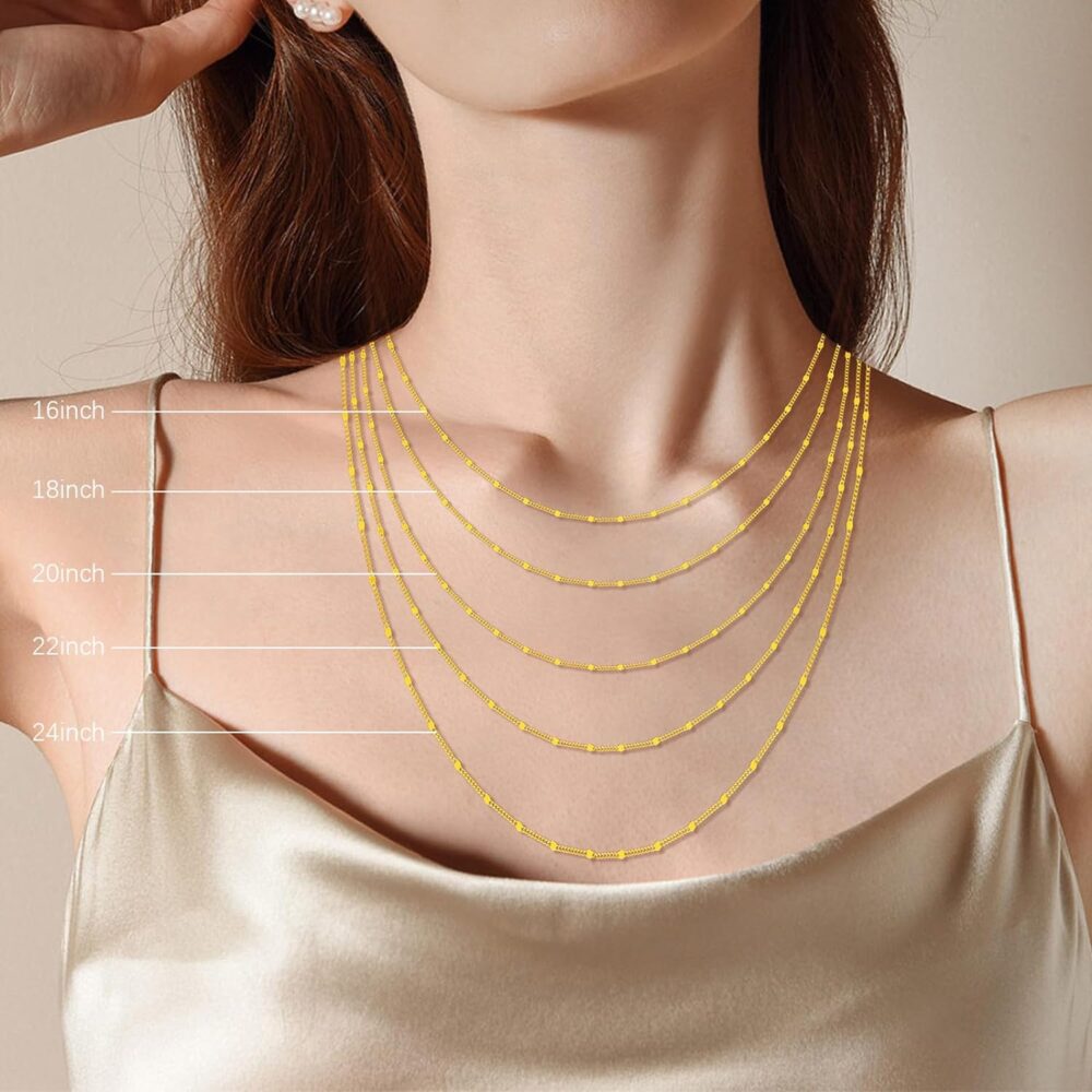 18K Gold Plated Sterling Silver Necklace 0.8 & 1mm & 2mm Solid 925 Sterling Silver Chain for Women Thin Dainty Trendy Christmas Gifts Jewelry Box Chain Gold & silver - Image 5