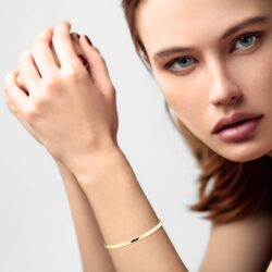 Miabella 925 Sterling Silver or 18Kt Yellow Gold Over Silver Italian Adjustable 4mm Open Cuff Polished Bangle Bracelet for Women 7.25-7.5 Inch, Made in Italy - Image 3