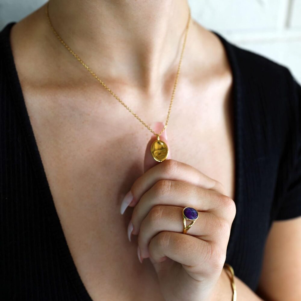 Luminava - Clem Necklace - Worry Stone Rubbing Necklace - 14k Gold Stainless Steel Minimalist Necklace - Stress Relief Gifts For Women - Anxiety Necklace - Fidget Necklace - Panic Attack Relief - Image 3