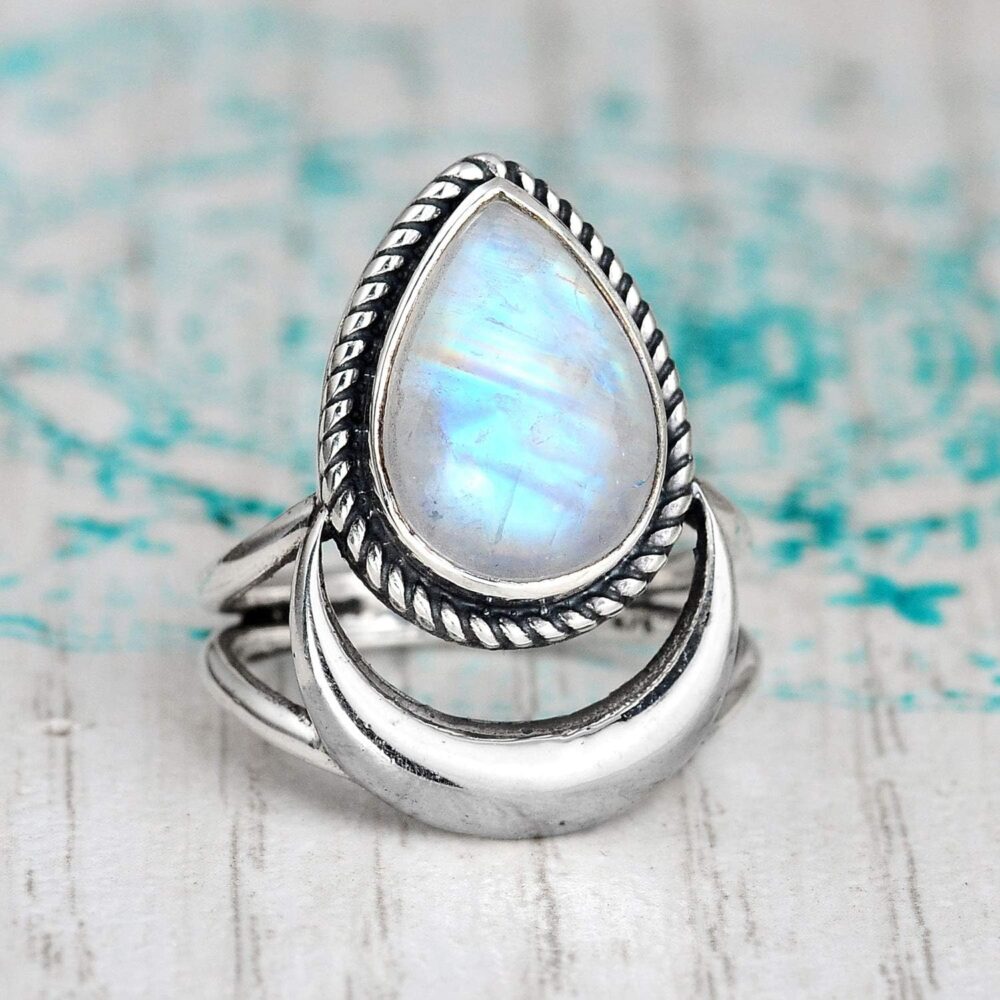 Boho-Magic Sterling Silver Moon Moonstone Ring for Women Gemstone Boho jewelry - Image 6