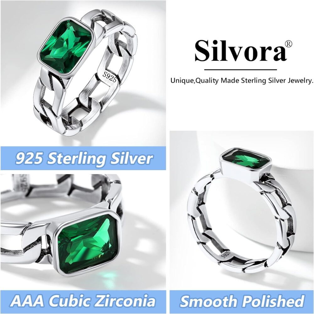 Silvora Cuban Link Chain Band Ring with CZ Sterling Silver Jewelry Wedding Engagement Gift with Delicate Packaging - Image 4