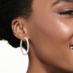 Ross-Simons 3.30 ct. t.w. CZ Inside-Outside Hoop Earrings in Sterling Silver - Image 2