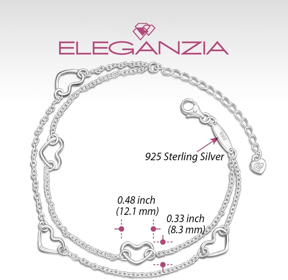 ELEGANZIA Heart Anklet for Women Sterling Silver, Minimalist Love Charm Ankle Bracelets for Girls, Adjustable Layered Heart Foot Chain Silver - Image 3