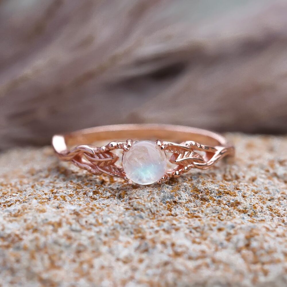 Angol Genuine Moonstone Ring Sterling Silver for Women Rainbow Moonstone Thumb Ring Minimalist Statement Band Finger Ring Dainty Trendy with Box - Image 2