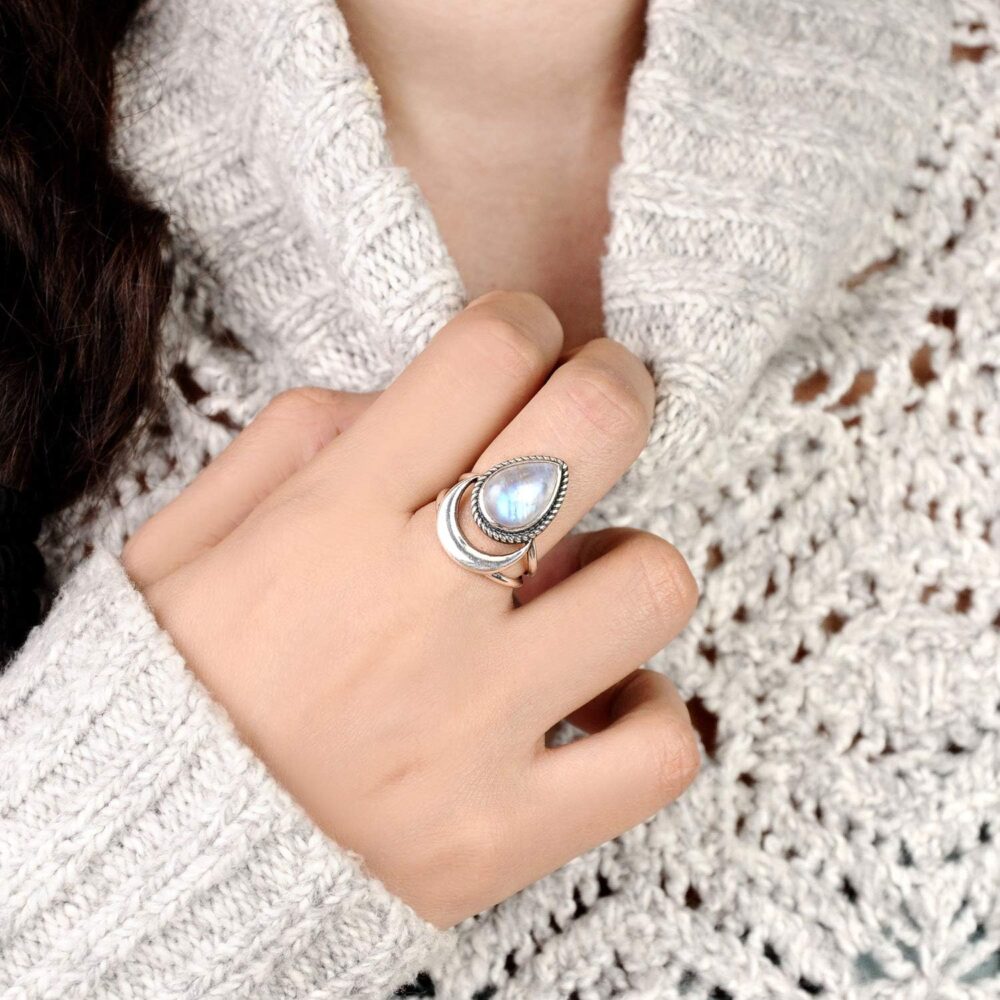 Boho-Magic Sterling Silver Moon Moonstone Ring for Women Gemstone Boho jewelry - Image 2