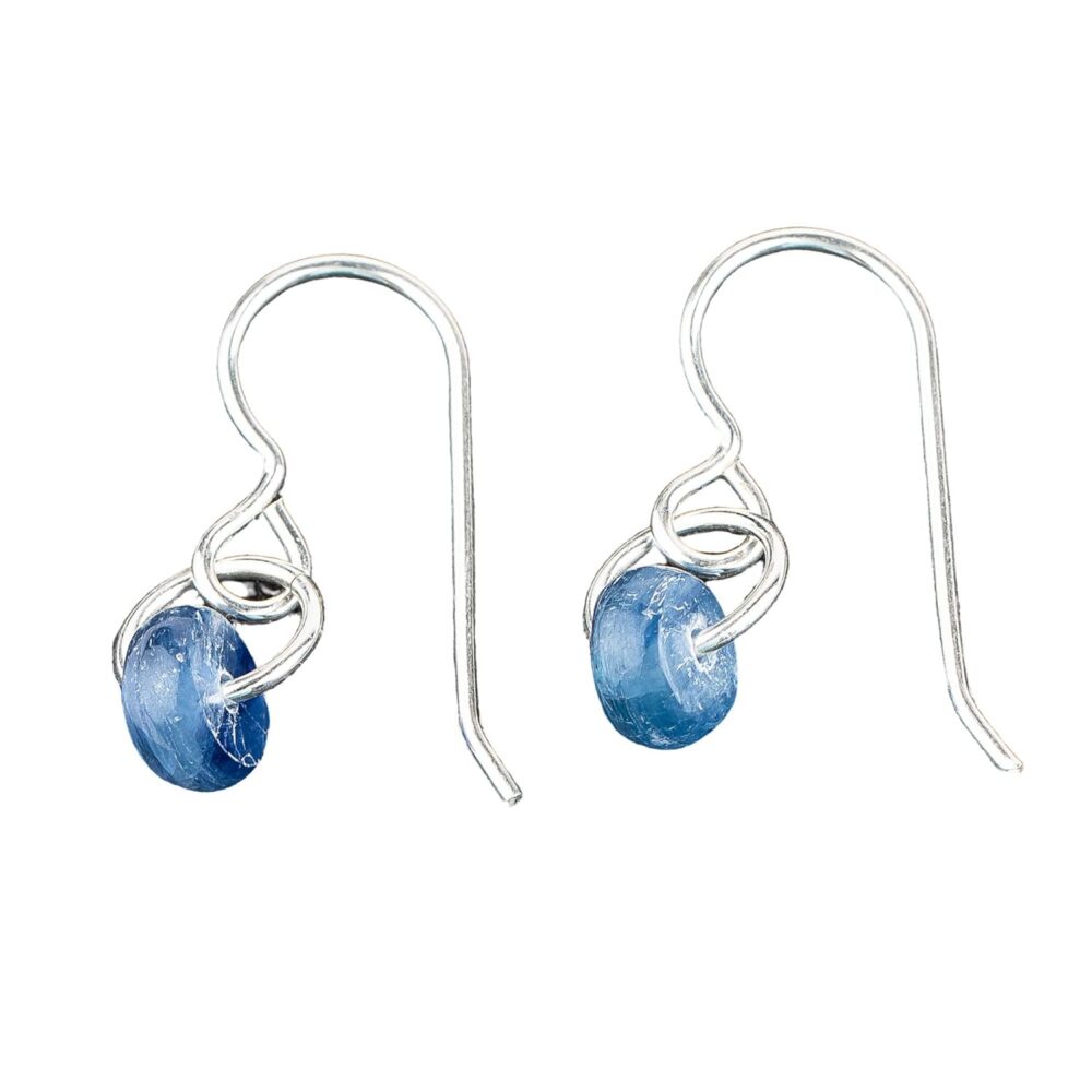 Tiny Blue Kyanite Gemstone Spinner Orbit Earrings | Tiny Little Boho 925 Sterling Silver Dangle Drop Earrings For Women and Girls