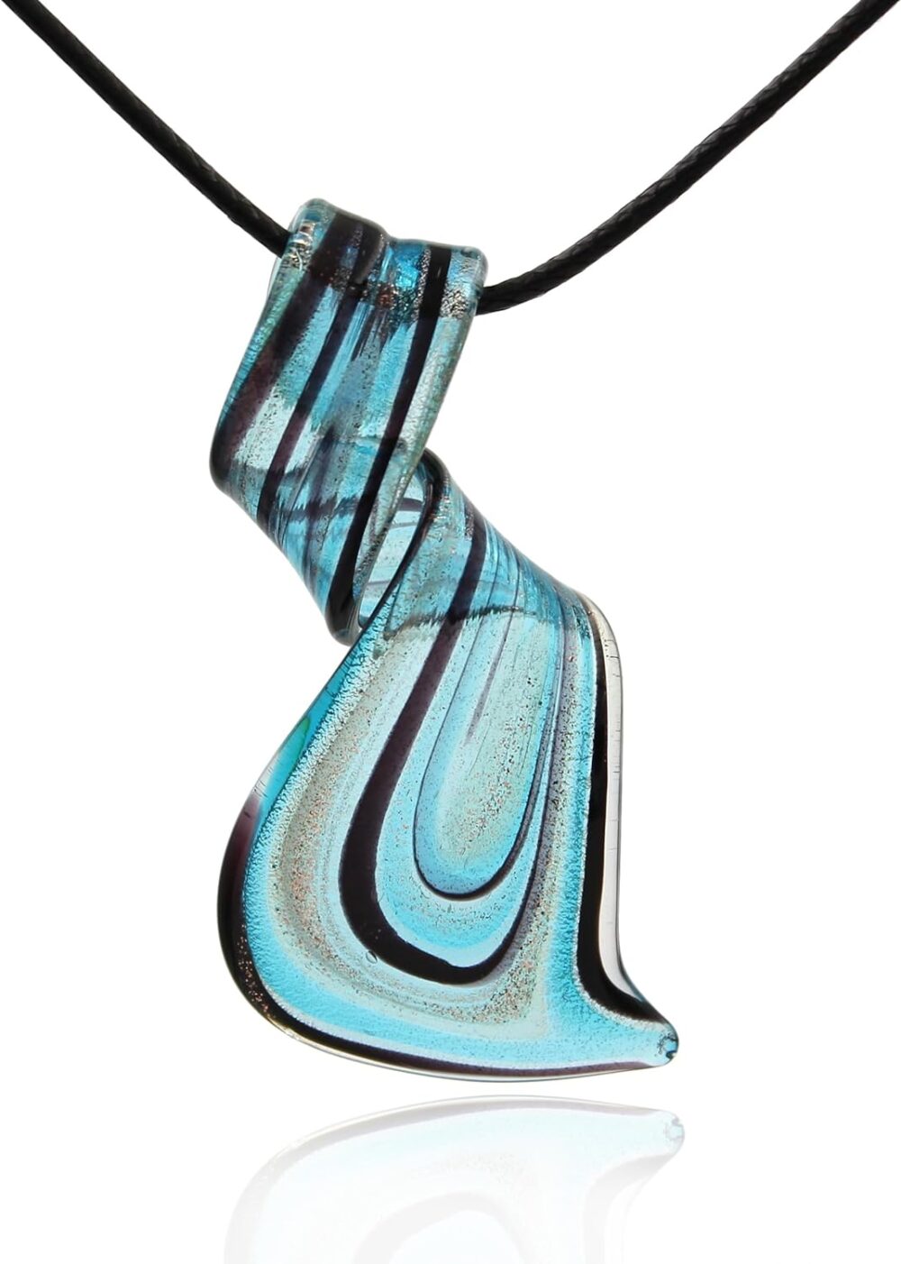 Handmade Aqua Blue Glass Necklace Pendant - Twisted Curl Artisan Gift for Women