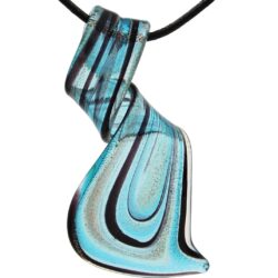 Handmade Aqua Blue Glass Necklace Pendant - Twisted Curl Artisan Gift for Women