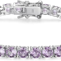 MORGAN & PAIGE .925 Sterling Silver Tennis Bracelet For Women - Genuine Natural or Created 4mm Gemstone Round Cut Birthstones, 7.25"