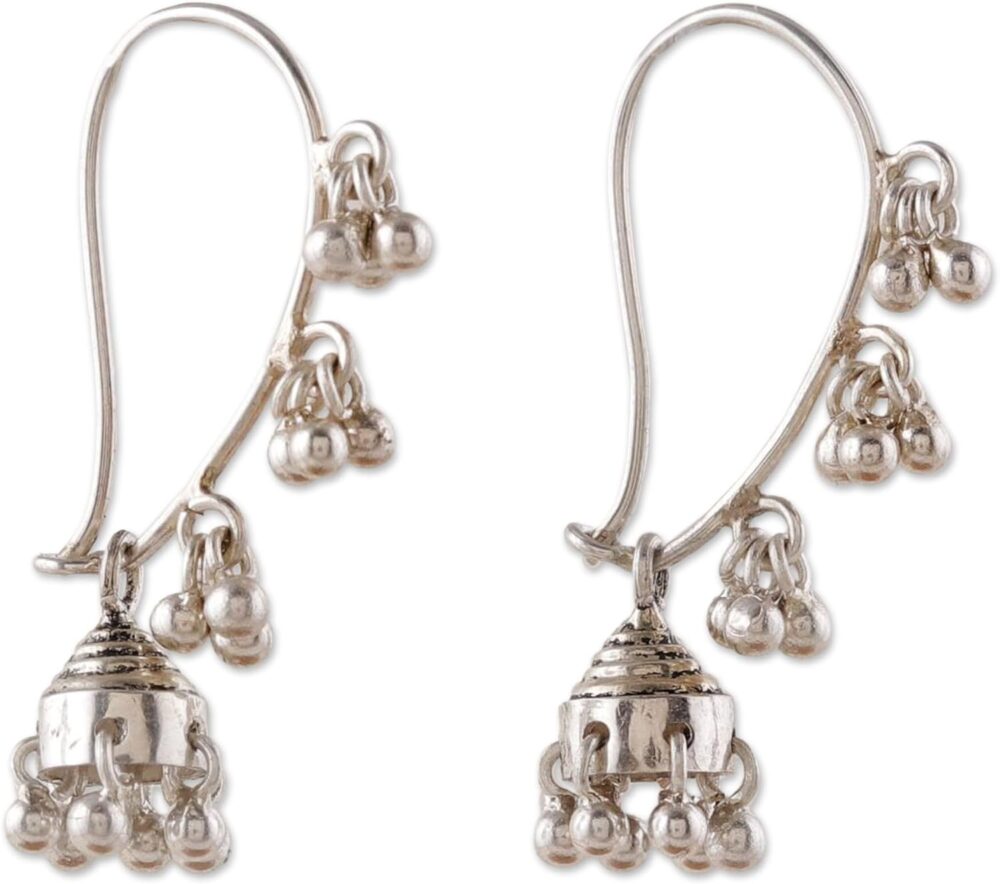 Handmade Sterling Silver Chandelier Earrings from India - Bohemian Jhumki Music