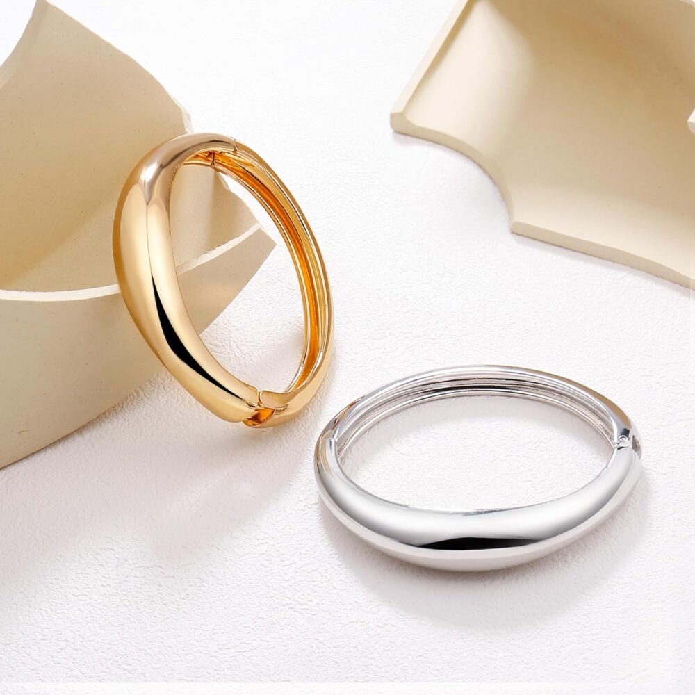 Elegance 11 designs Gold/Silver Cuff Bangle Bracelets For Women Set Chunky Trendy Gold Bracelet Minimalist Hinged Arm Cuff Jewelry Gift 2pcs - Image 3