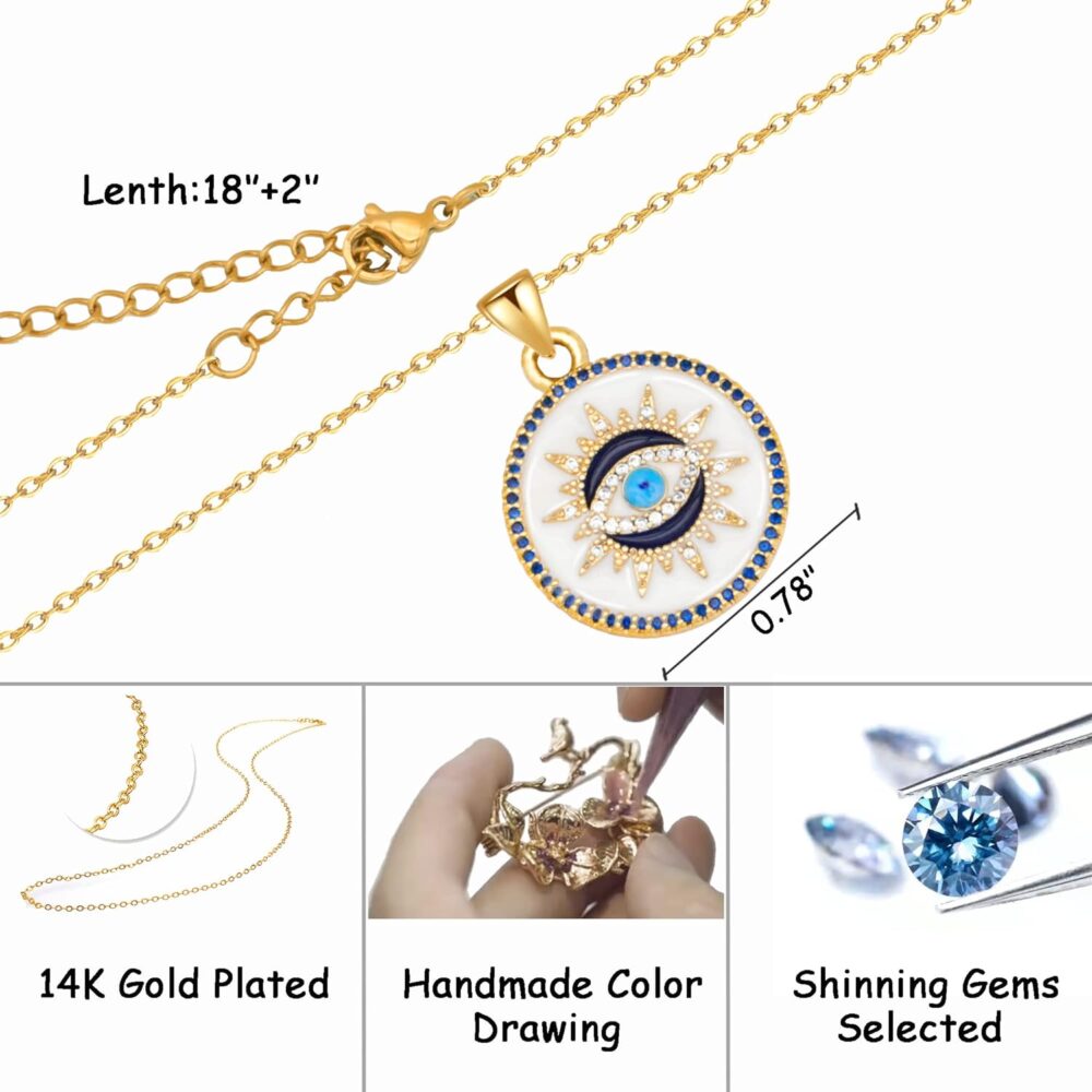 Evil Eye Necklace Gold Protection Jewelry for Women, Ojo Turco Pendant Luck Amulet, Third Eye Necklace Birthday Gift for Her - Image 3