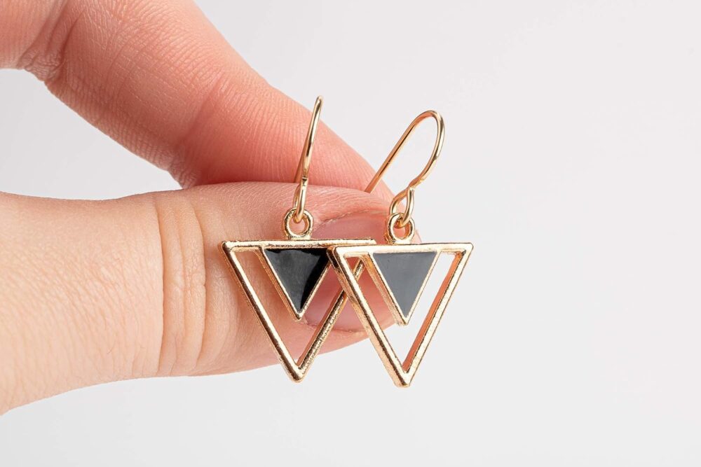 Tribal Triangle Dangle Earrings |Gold Geometric Bohemian Drop Earrings | Multiple Colors Available (Black) - Image 6