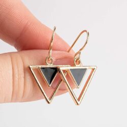 Tribal Triangle Dangle Earrings |Gold Geometric Bohemian Drop Earrings | Multiple Colors Available (Black) - Image 6