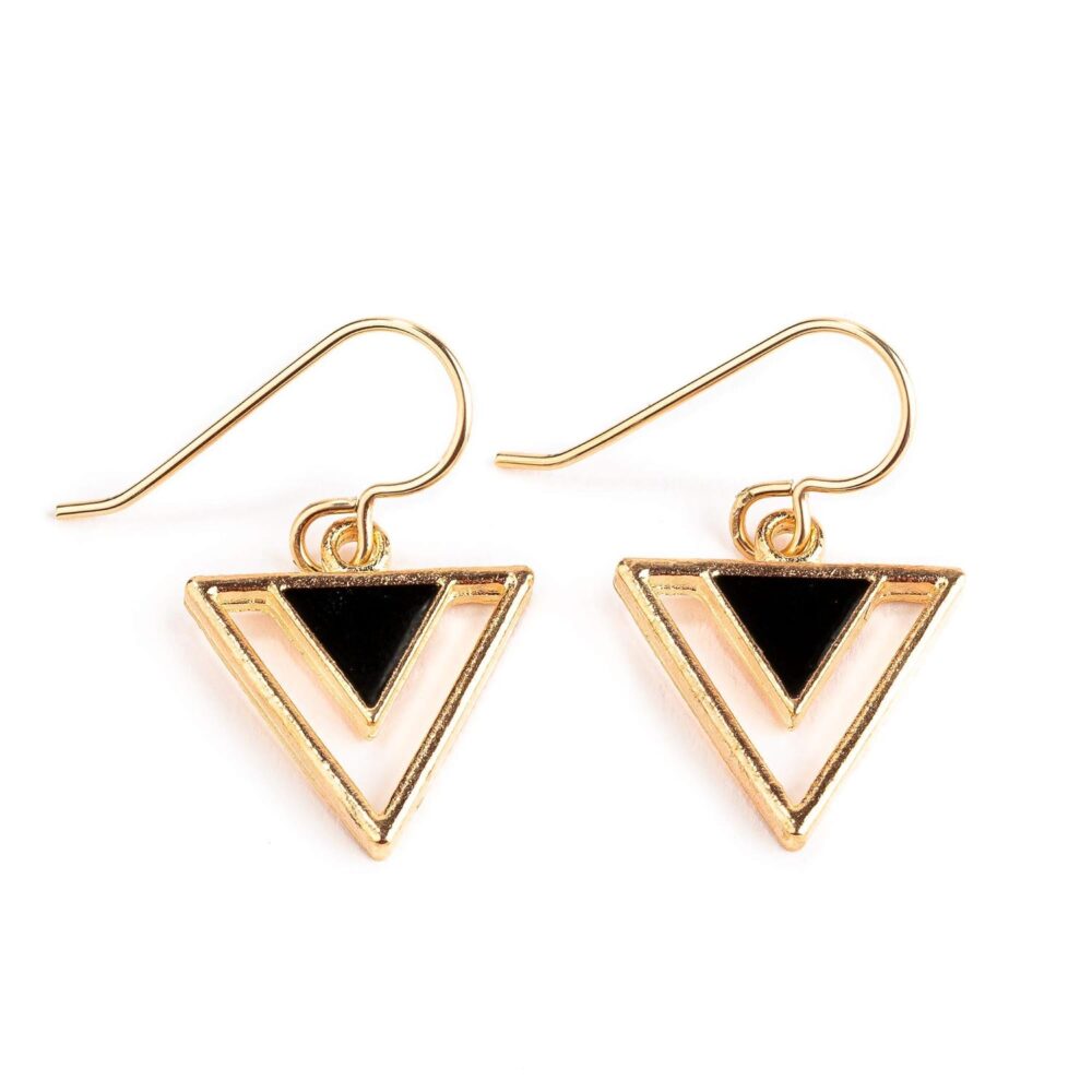 Tribal Triangle Dangle Earrings |Gold Geometric Bohemian Drop Earrings | Multiple Colors Available (Black) - Image 9