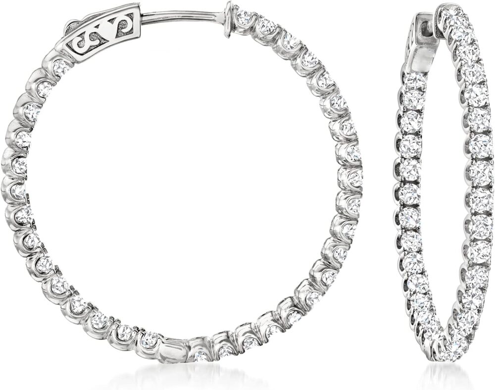 Ross-Simons 3.30 ct. t.w. CZ Inside-Outside Hoop Earrings in Sterling Silver