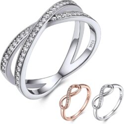 Bestyle Simple S925 Sterling Silver Infinity Knot Rings Cubic Zirconia Rings, Nice Cute BFF Friendship Rings, Dainty Eternity Promise Wedding Bands Perfect Every Day Ring, Size 4-12, Words Engavable
