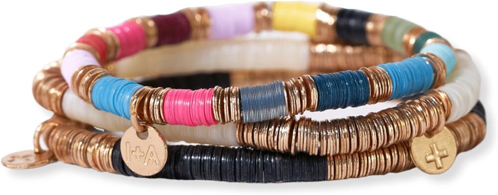 INK + ALLOY Boho Stackable Bracelets for Women, Grace Sequin Stretch Summer Stacking Bracelet with Circle Charm, Handmade Jewelry for the Modern Bohemian