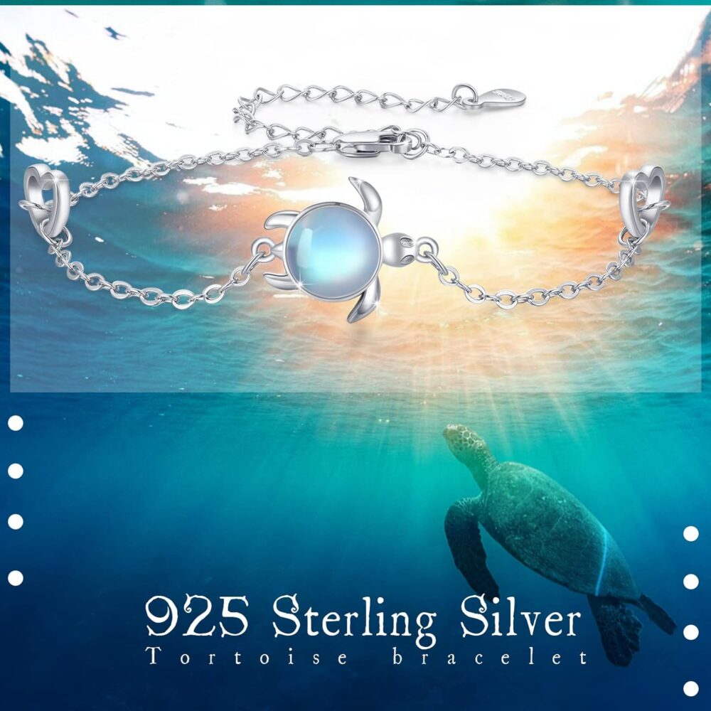 AOVEAO Turtle Bracelet 925 Sterling Silver Moonstone Turtle Jewelry Sea Turtle Bracelets Ocean Nature Turtle Gifts Bracelet Turtle Gift for Her for Women - Image 6