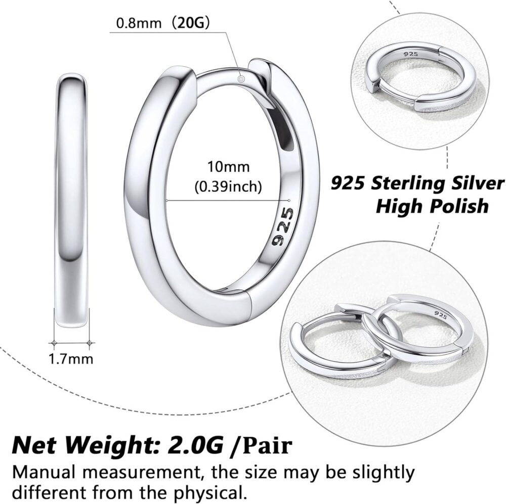 10mm Simple Hoop Earrings Women Minimalist Huggie Hoops Solid Silver Polishing Sleeping Ear Charms - Image 5