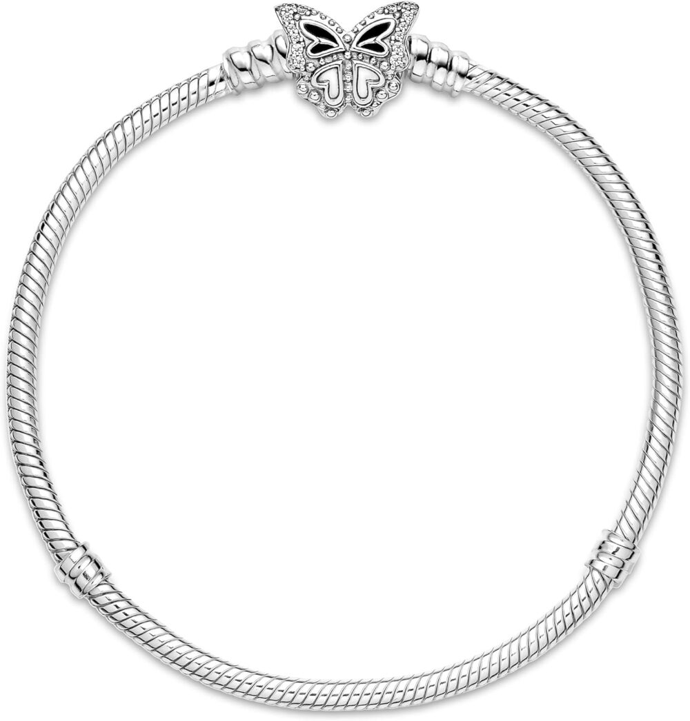 Pandora Moments Butterfly Clasp Snake Chain Bracelet - Compatible Moments Charms - Sterling Silver & Cubic Zirconia Charm Bracelet for Women - Gift for Her - 6.7" - Image 3