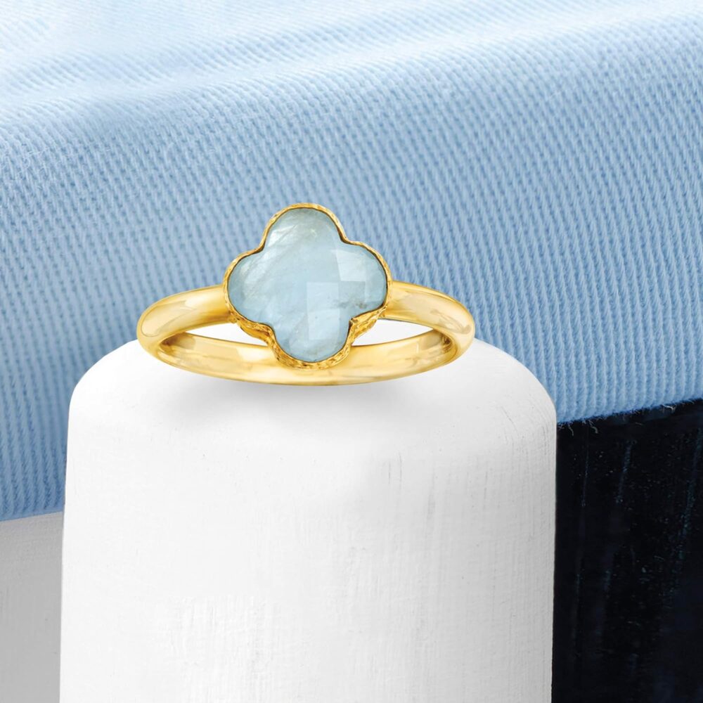 Ross-Simons Italian 1.40 Carat Aquamarine Clover Ring in 14kt Yellow Gold - Image 4