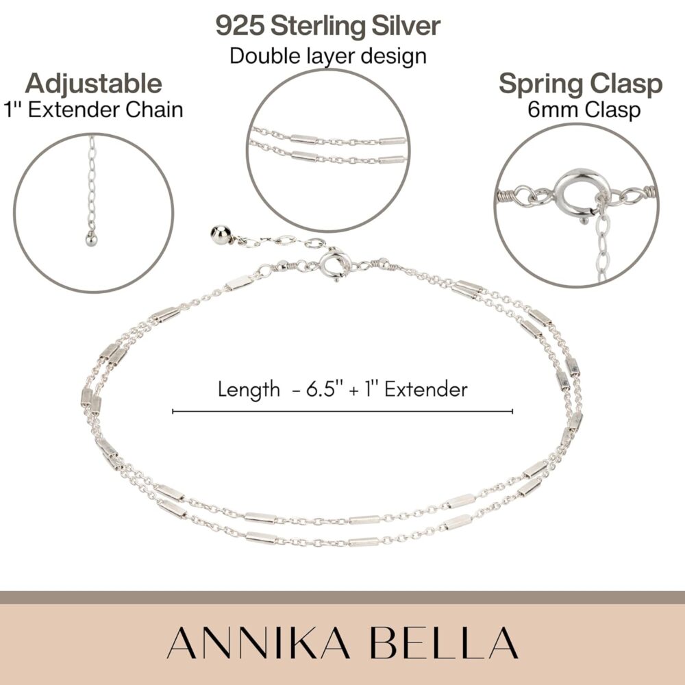 Annika Bella Double Layered Sterling Silver Bracelet, Length 6.5-7.5 Inches, Stranded Satellite Chain Bracelets for Women, Waterproof, Minimalist 925 Women's Bracelet (Satellite Bar Chains) - Image 3