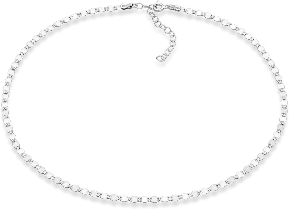 Miabella 925 Sterling Silver Figaro, Beaded Singapore, Sparkle, Cuban Link Chain, Adjustable Choker Necklace for Women Made in Italy