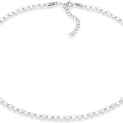 Miabella 925 Sterling Silver Figaro, Beaded Singapore, Sparkle, Cuban Link Chain, Adjustable Choker Necklace for Women Made in Italy