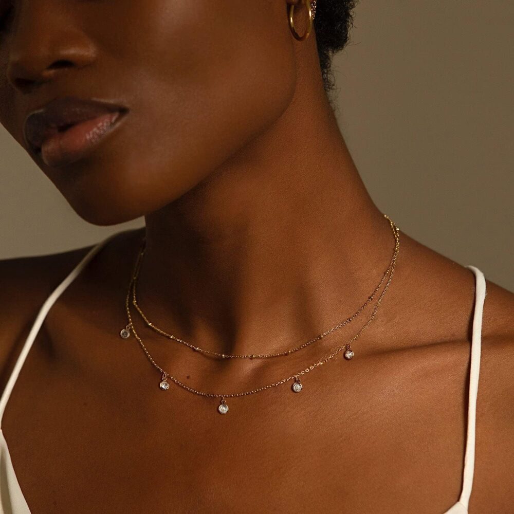 CHESKY Dainty Gold Necklace for Women, Trendy 14k Gold Plated/Sterling Silver Satellite Choker Necklace Thin Beaded Layered Choker Necklaces Discs Paperclip Chain Necklaces Womens Simple Jewelry Gift - Image 2