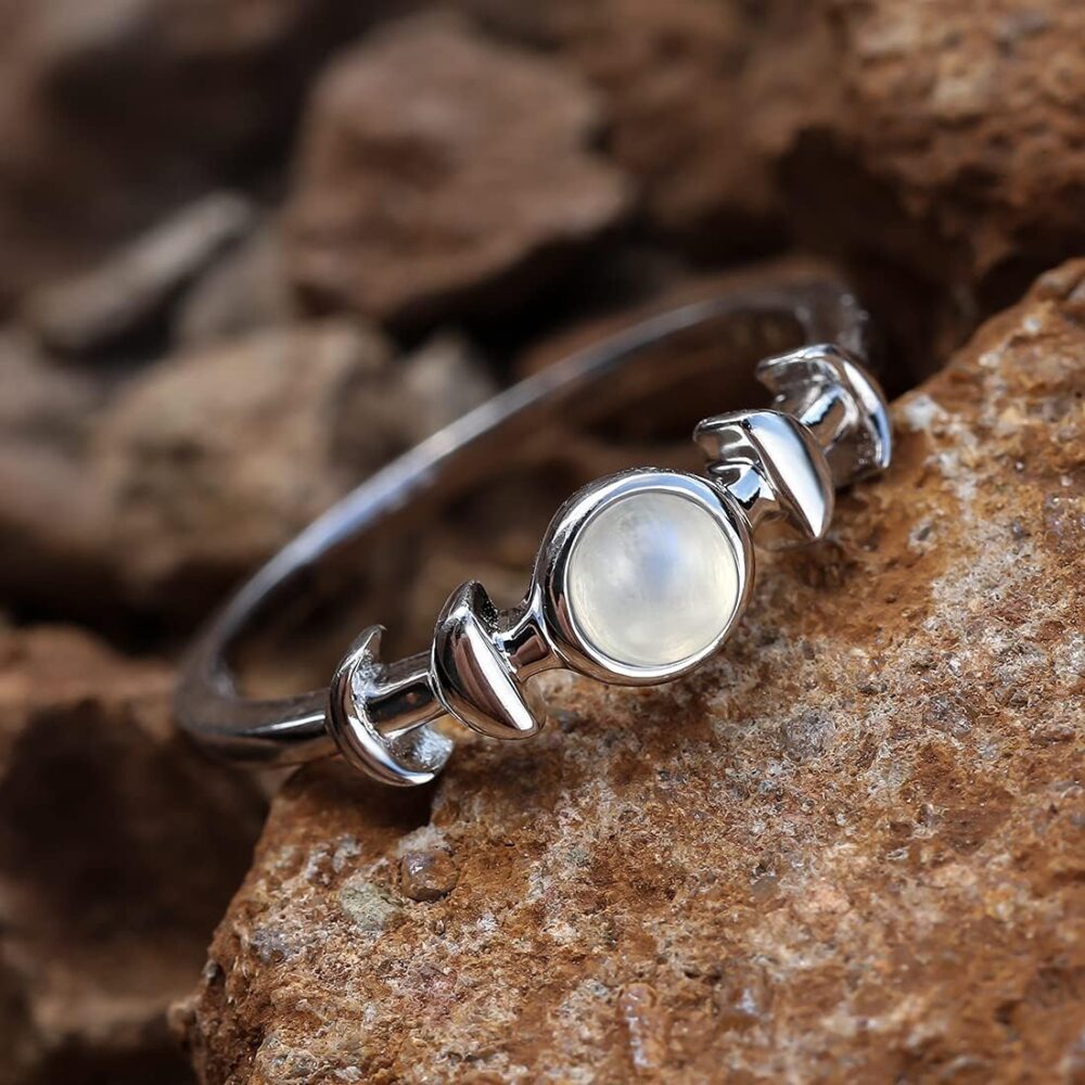 Angol Genuine Moonstone Ring Sterling Silver Moon Phase Ring Triple Goddess Moonstone Statement Band Finger Minimalist Ring for Women Girls with Gift Box - Image 4