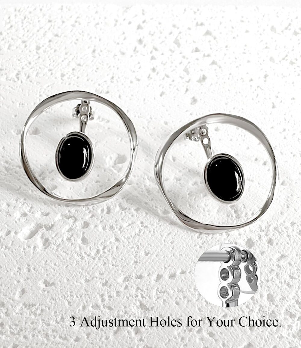 DOLIOX Black Onyx Ear Jacket Earrings for Women 925 Sterling Silver Circle Stud Earrings Minimalist Simple Jewelry Gift for Her - Image 5