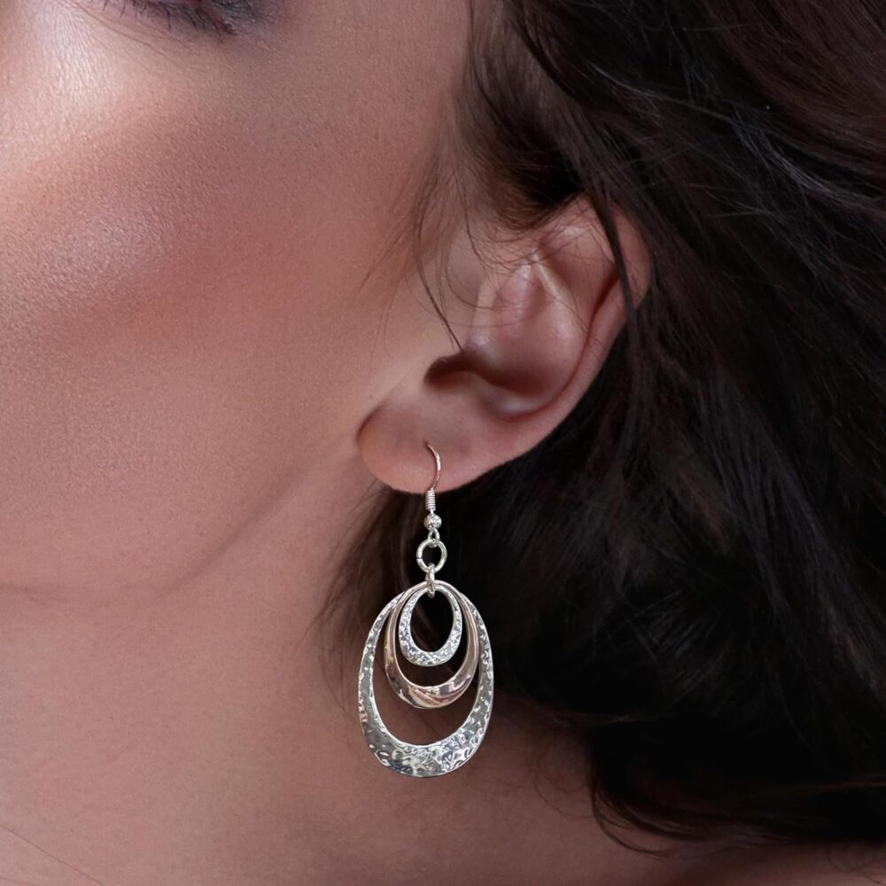 Silver Three Oval Bohemian Drop Dangle Earrings Two Tone Earrings Vintage Boho Earrings for Women Trendy - Image 2