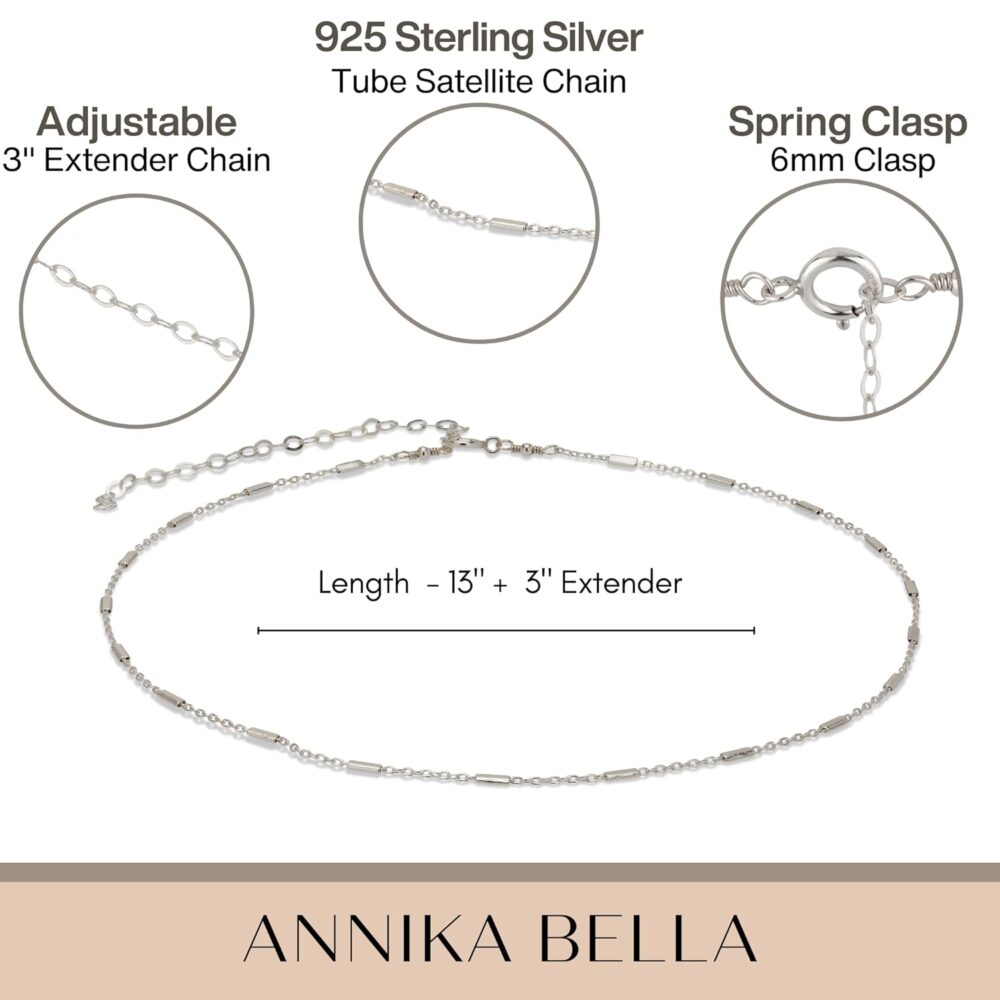 Annika Bella Sterling Silver Satellite Chain Choker Necklace, Length 13-16 Inches, 925 Layered Chokers for Women and Teens, Waterproof, Minimalist Layer Short Necklaces (Tubes Satellite Chain) - Image 5