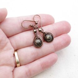Handcrafted Copper Earrings with Pyrite Gemstone - Antiqued, 1" Drop - Image 6