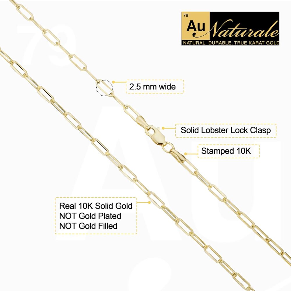 10k Yellow Gold Paperclip Link Chain Bracelet (2.5 mm, 7 inch) | Minimalist Jewelry for Women - Image 2