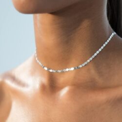 Miabella 925 Sterling Silver Figaro, Beaded Singapore, Sparkle, Cuban Link Chain, Adjustable Choker Necklace for Women Made in Italy - Image 4