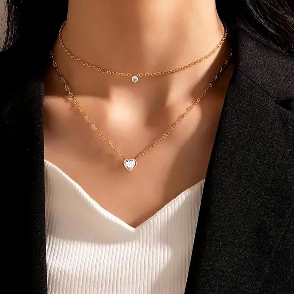 14K Gold Plated Silver Layered Heart Necklace for Women Trendy Dainty Small Heart Pendant Jewelry Infinity Heart Necklace Layered Gold Heart Necklace for Women Valentine's Day Ideal Gift for Mom Daughter Lover - Image 6