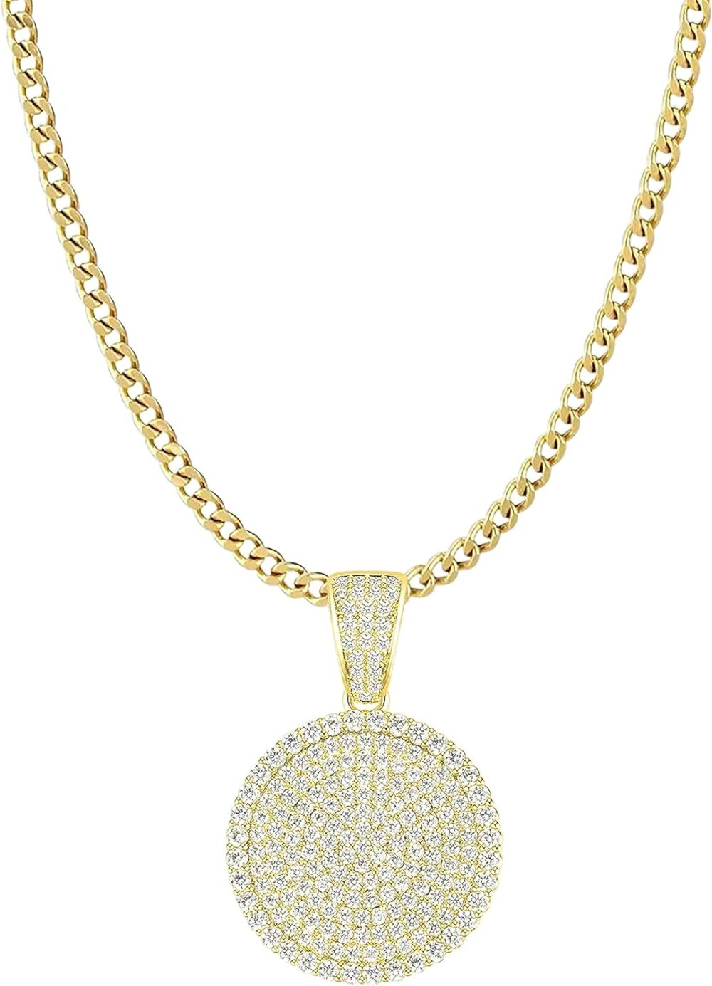 Gemsme 18K Gold Plated Full Cubic Zirconia Disc Pendant Necklace for Women Elegant Minimalist CZ Round Pendant Chain Necklace Jewelry 16/18/22Inch