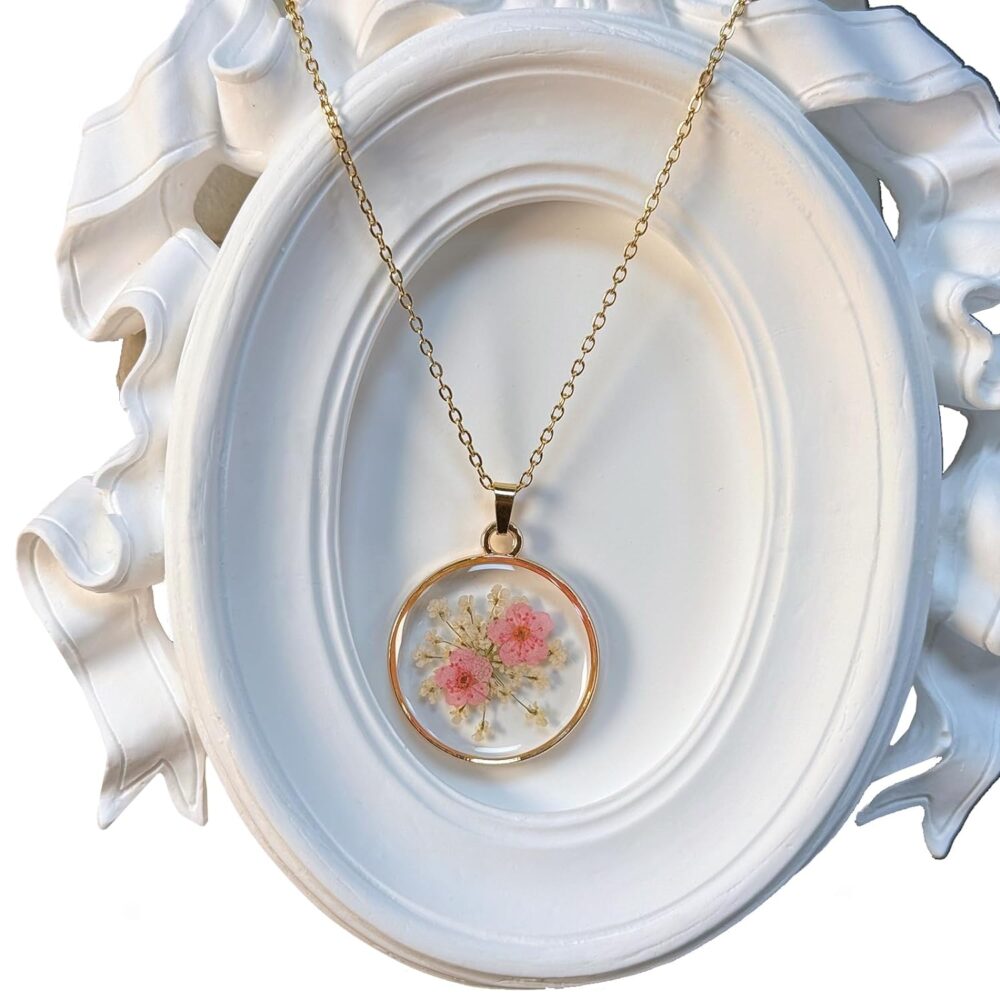 Jayden Necklaces For Women Real Flower Necklace - Daffodil And Queen Anne'S Lace Pressed Flower Necklace. Handmade Unique Resin Pressed Flower Necklace, Perfect For Parties Or Gifting (Rose Gold) 18" - Image 2