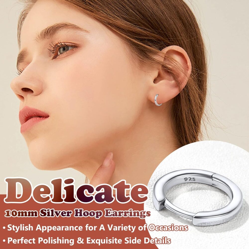 10mm Simple Hoop Earrings Women Minimalist Huggie Hoops Solid Silver Polishing Sleeping Ear Charms - Image 2