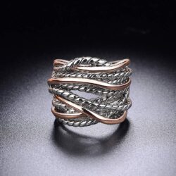 Gold and Silver Statement Rings for Women Wire Intertwined Design 14K Gold Plated Silver Band Ring Wide Index Finger Rings Costume Jewelry - Image 6