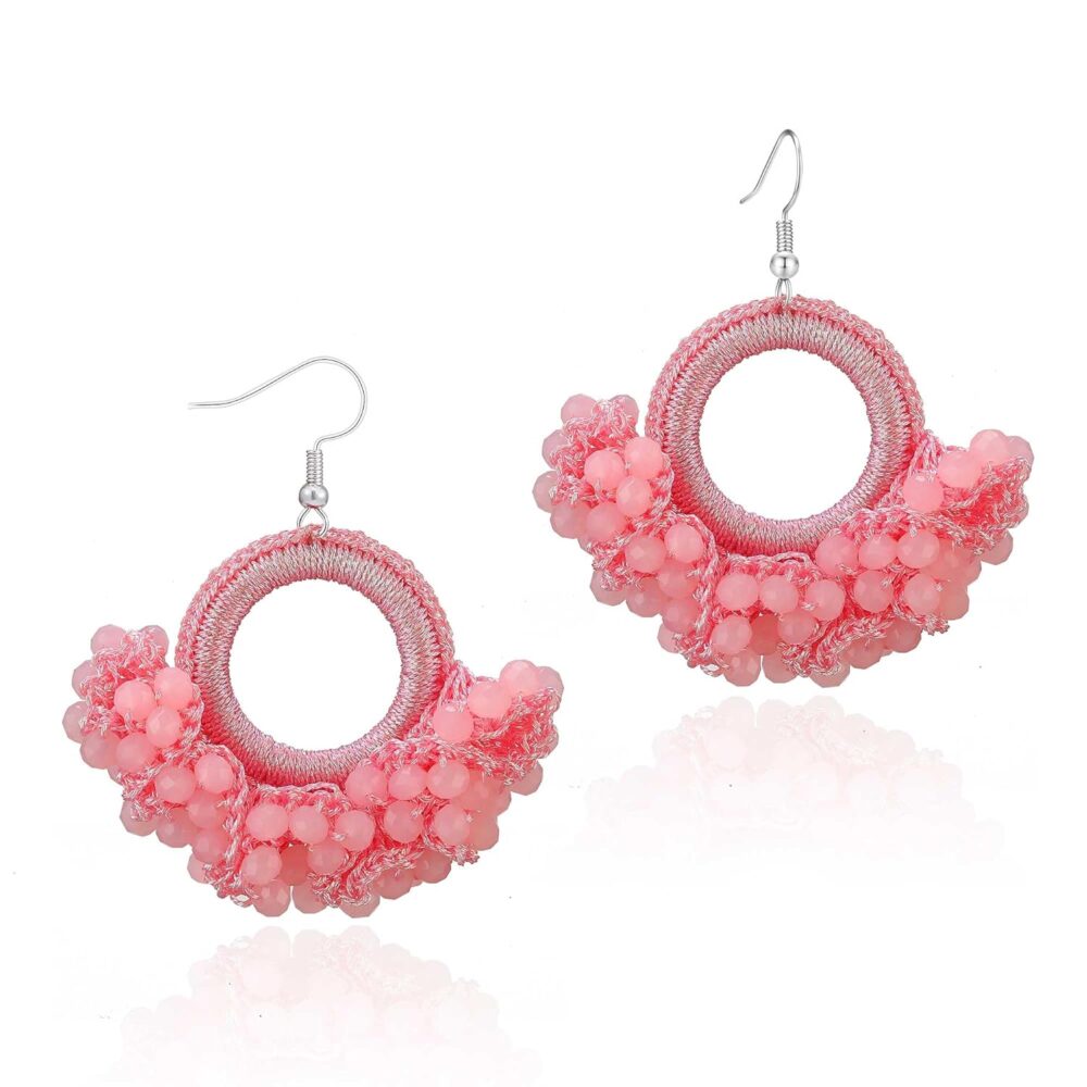Boho Beaded Tassel Earrings - Handmade Statement Seed Bead Earrings, Bohemian Trendy Western Large Earrings, Mexican Cute Pink Drop Earrings for Women Girls - Image 6