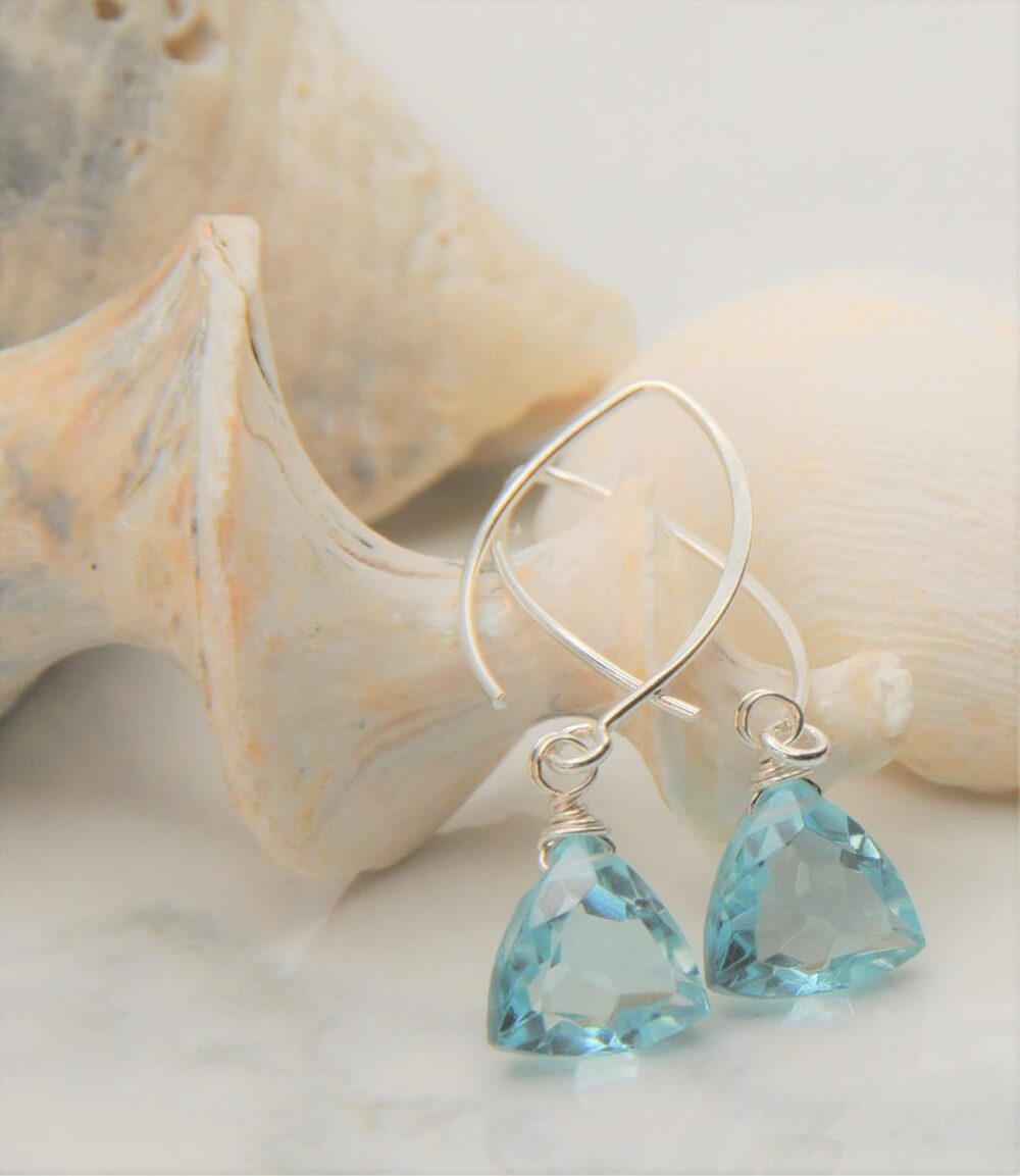 Handmade Dangle Earrings for Women - Aquamarine Blue Quartz Sterling Silver Earrings in Gift Box - Sparkly Blue Quartz Trillion - Lightweight Dangling Earrings - Trendy Long Dangly Drop Earrings - Image 2