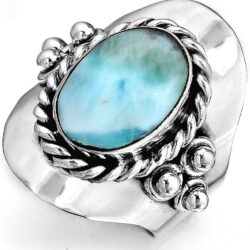 Boho-Magic Sterling Silver Larimar Ring for Women Oval Gemstone Boho jewelry