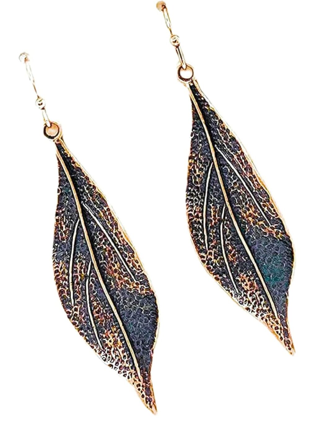 Wavy Leaf Copper Dangle Earrings Bohemian Boho - Image 7